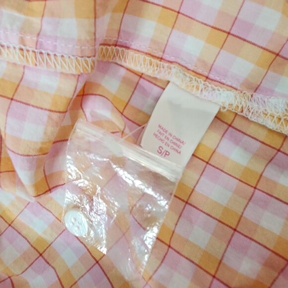 Victoria's Secret Pajama Top Small Mayfair Button Pink Orange Plaid Check PJ - Picture 10 of 12